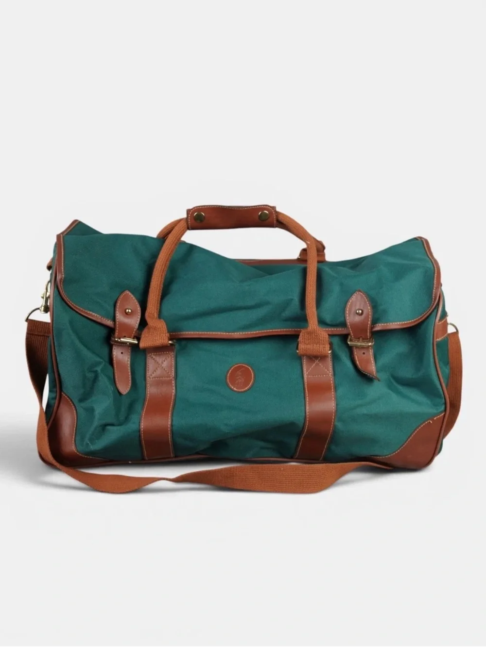 Vintage Polo Ralph Lauren Green Canvas Duffle Bag Top Flap W Buckle Closures EUC